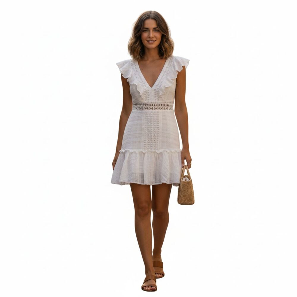 Audrey Parks Francesca's Boho Lace Mini Dress Flutter Sleeve XS
